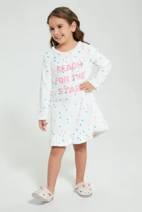 White Flannel Fleece Printed Nightshirt