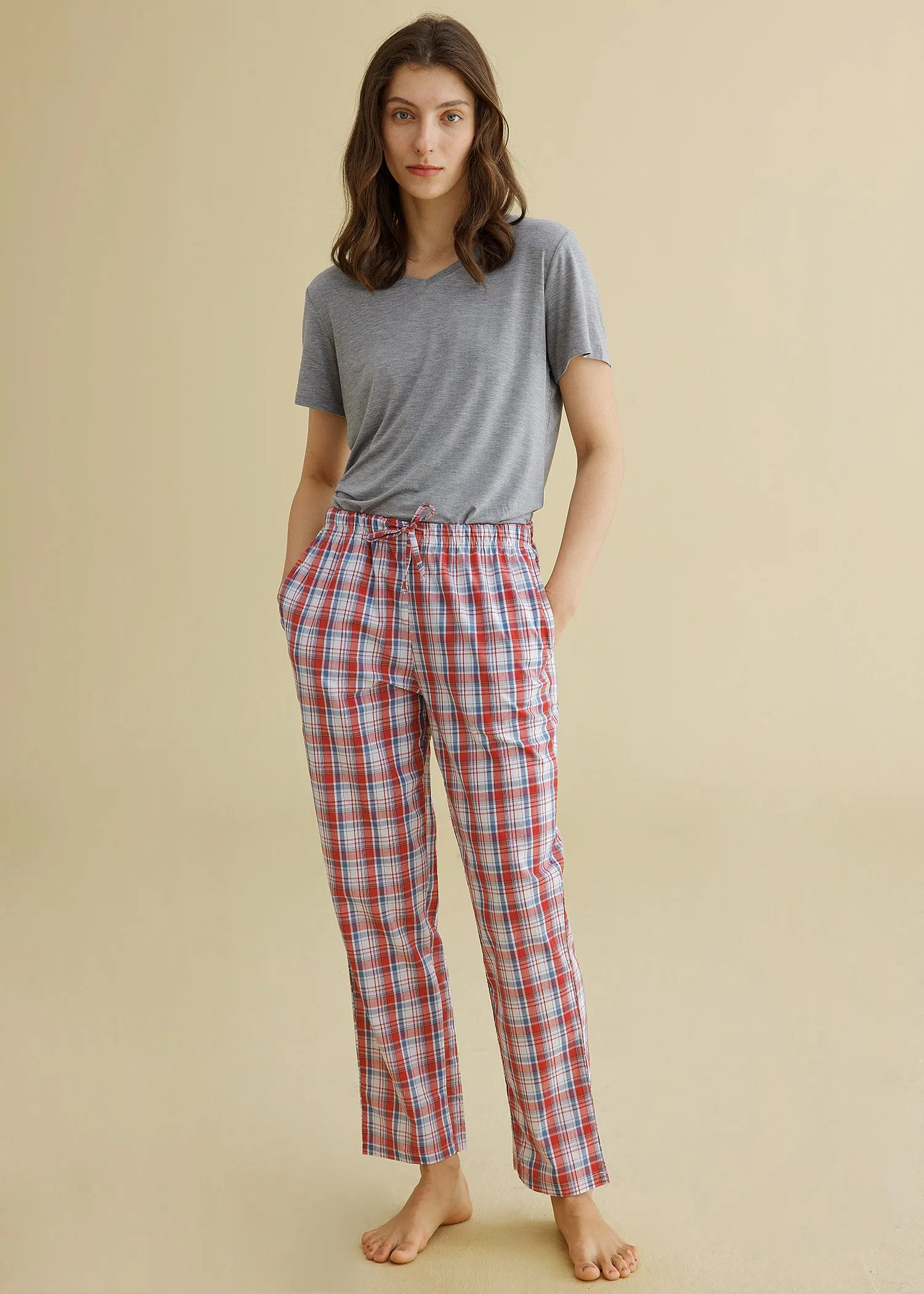 Women's Plaid Pajamas Pants Cotton Sleepwear with Pockets