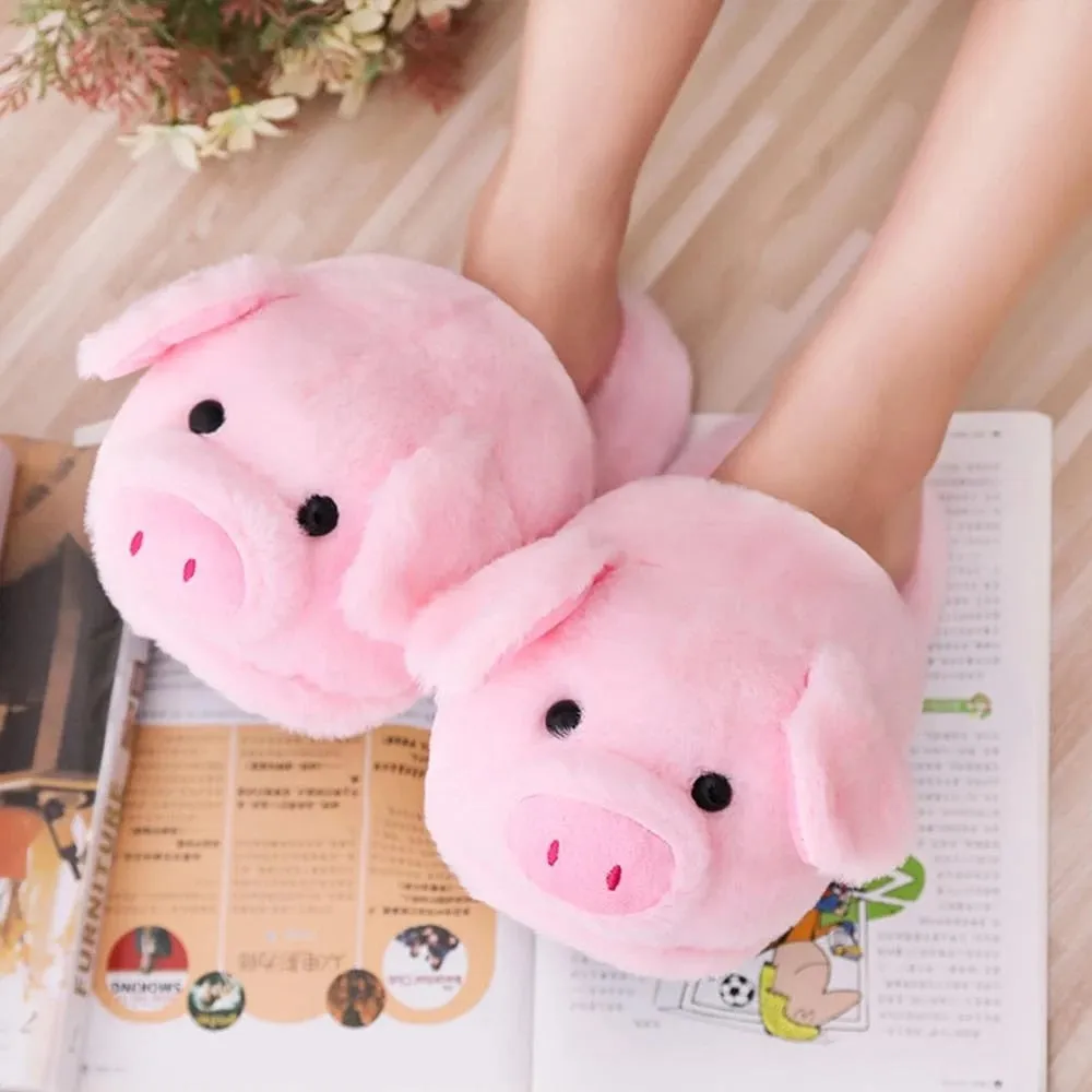 Women's Plush Pink Pig Slippers