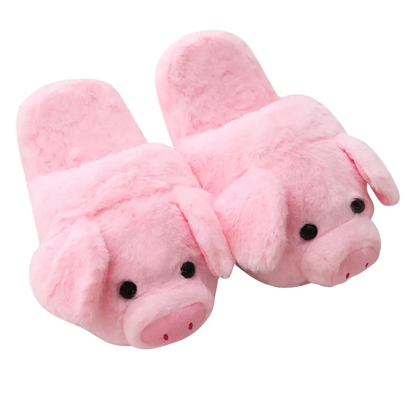 Women's Plush Pink Pig Slippers