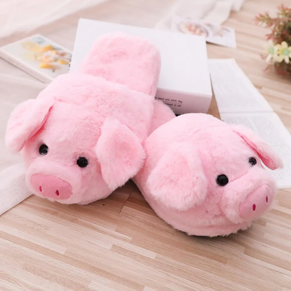 Women's Plush Pink Pig Slippers