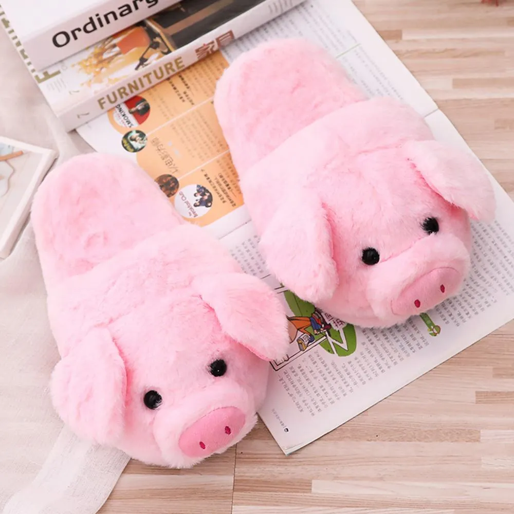 Women's Plush Pink Pig Slippers