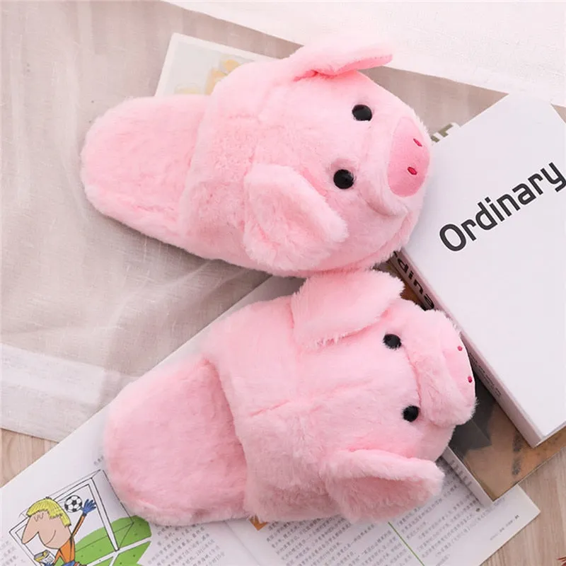 Women's Plush Pink Pig Slippers