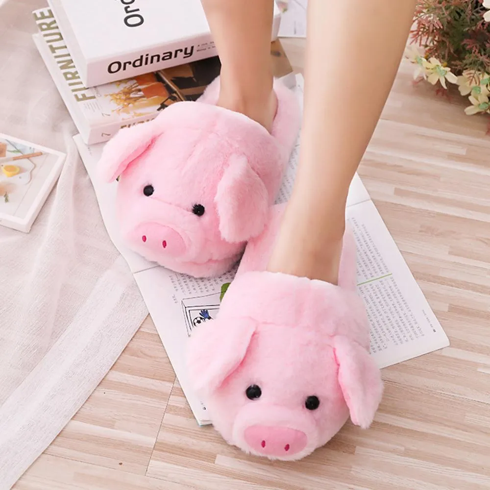 Women's Plush Pink Pig Slippers