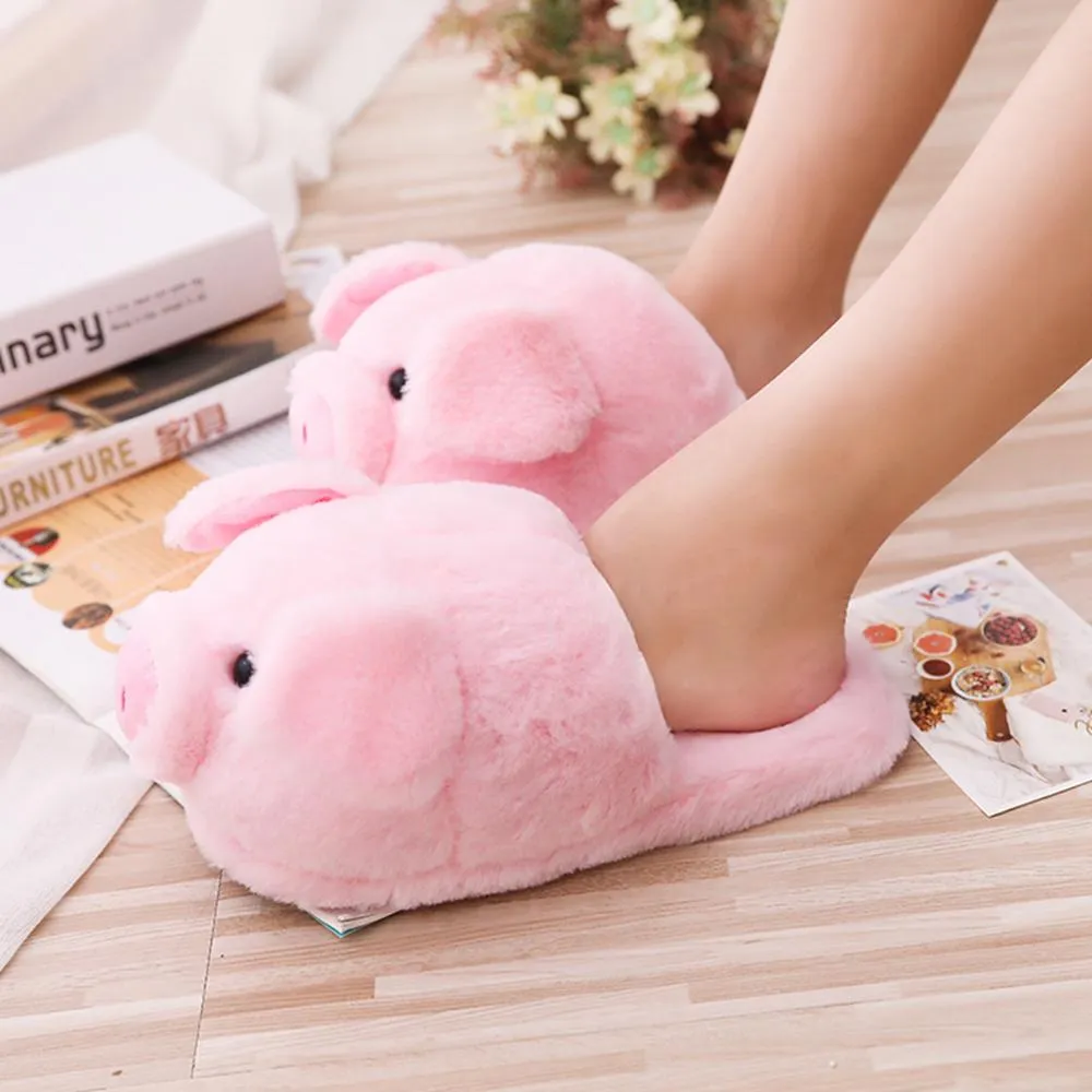 Women's Plush Pink Pig Slippers