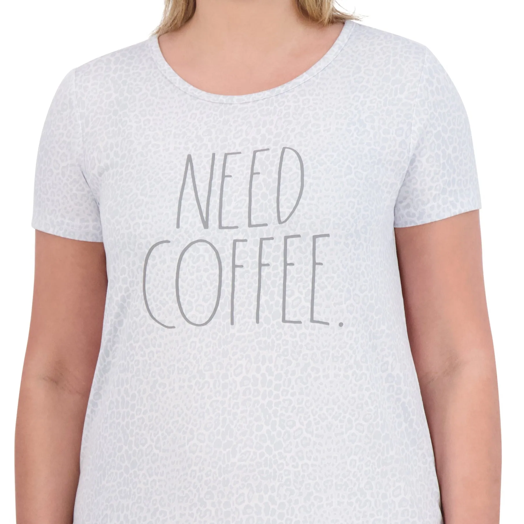 Women's "NEED COFFEE" Short Sleeve Leopard Print HiLo Nightshirt