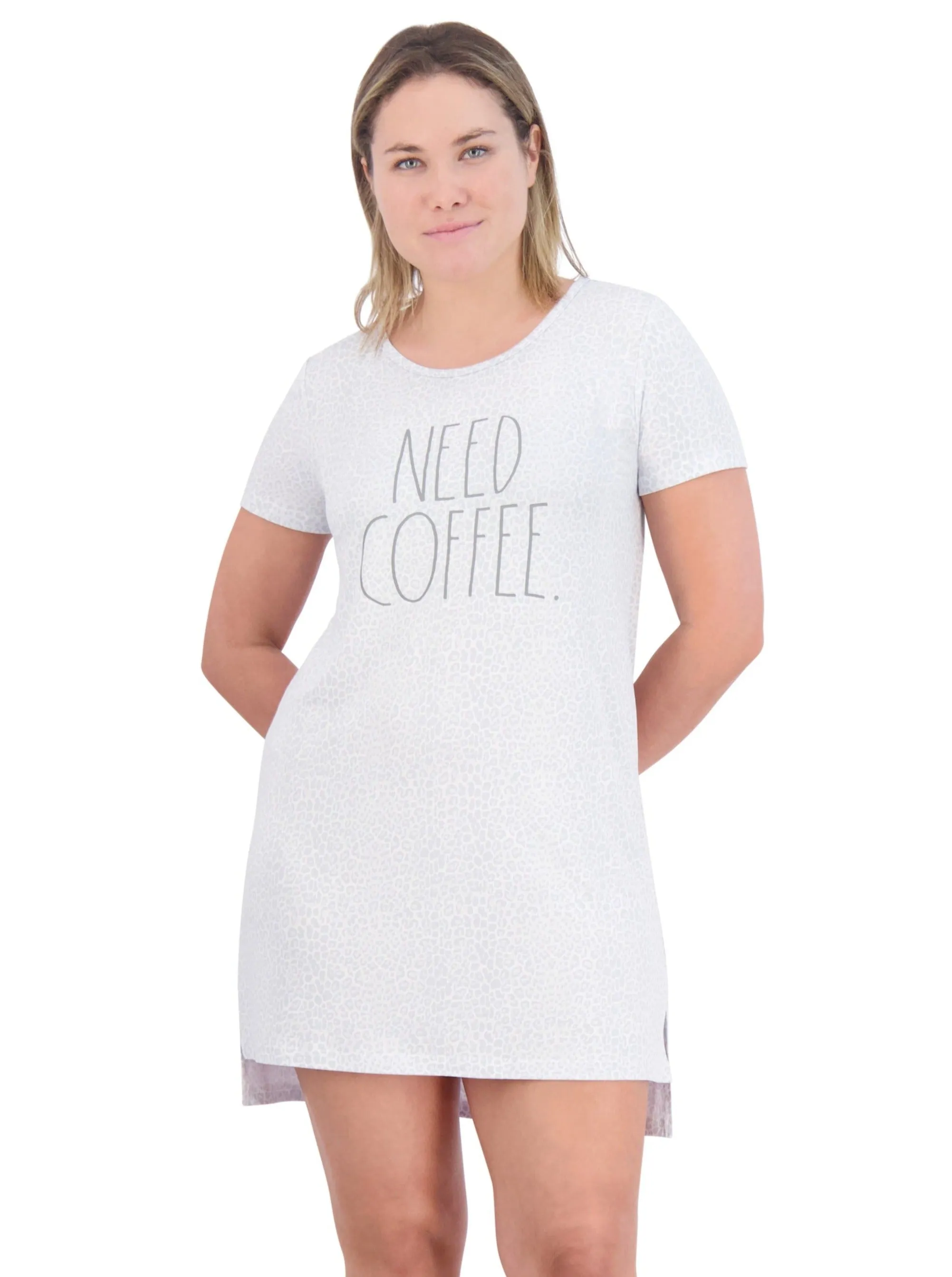 Women's "NEED COFFEE" Short Sleeve Leopard Print HiLo Nightshirt